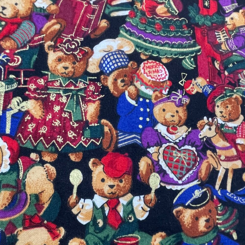 Christmas Tablecloth Card Table Small Teddy Bears Festive Holiday Handmade 41x40